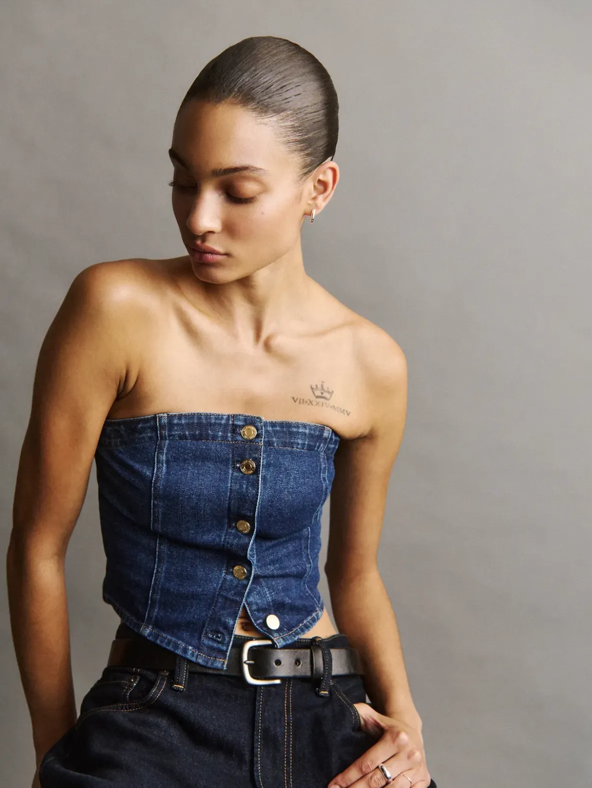 Denim Strapless Crop Vest