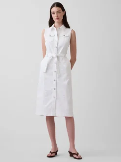 Denim Tie-Belt Midi Dress