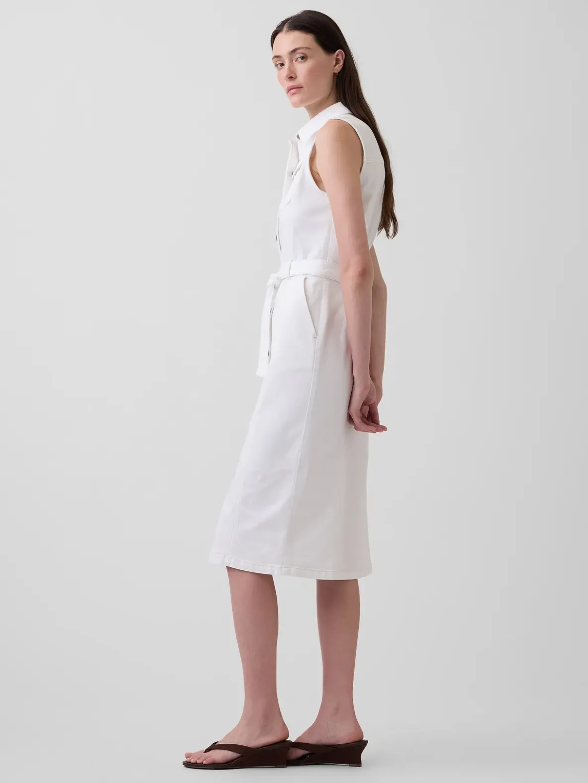 Denim Tie-Belt Midi Dress