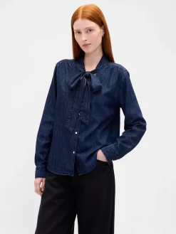 Denim Tie-Neck Shirt