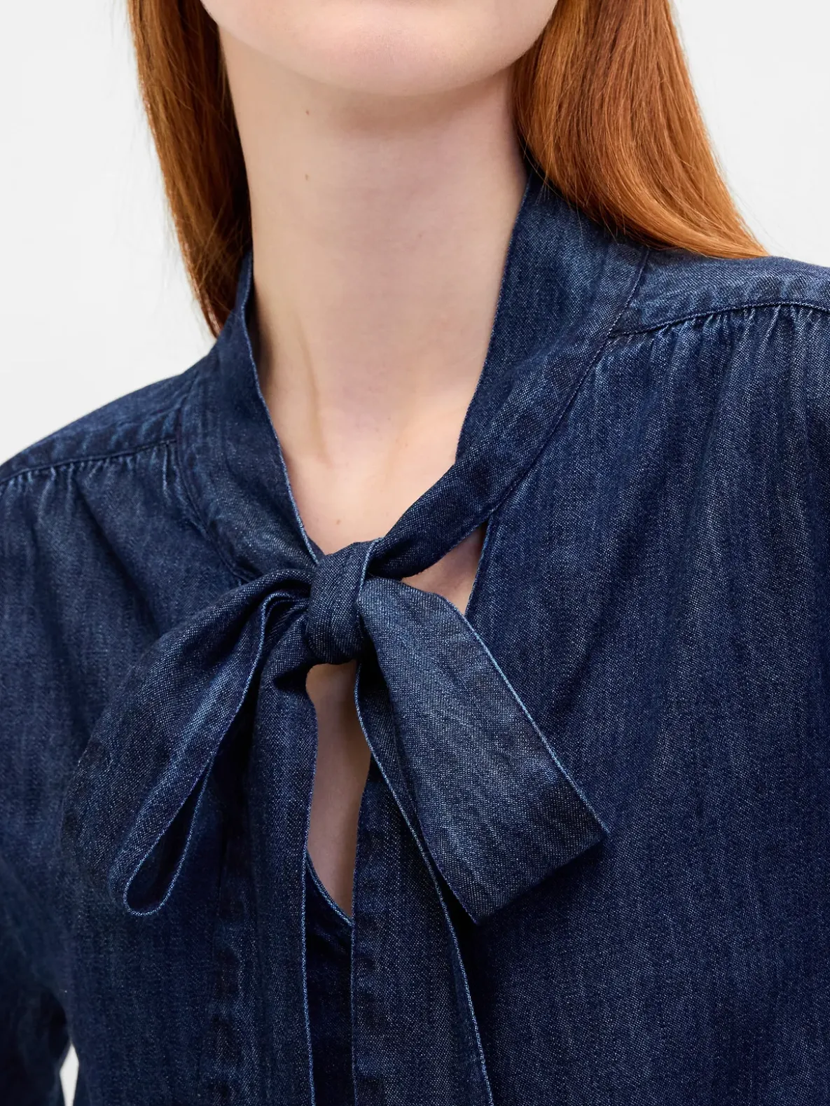 Denim Tie-Neck Shirt