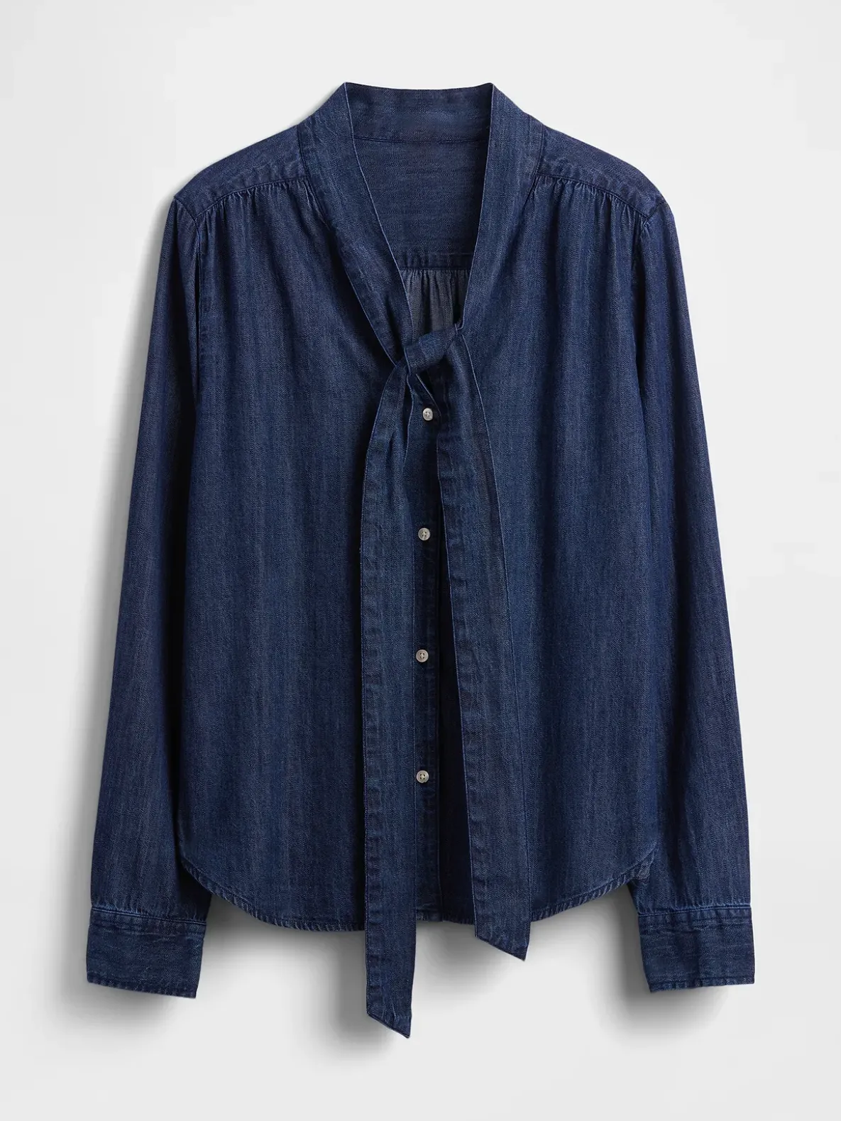 Denim Tie-Neck Shirt