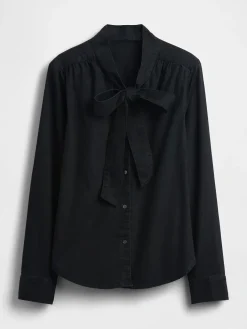 Denim Tie-Neck Shirt