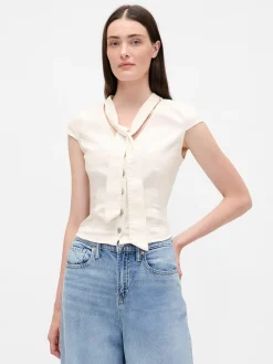 Denim Tie-Neck Top