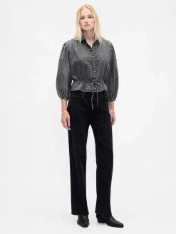 Denim Tie-Waist Top