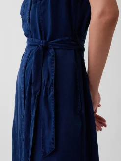 Denim Tie-Waist Utility Midi Dress