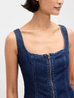 Denim Zip-Front Mini Dress