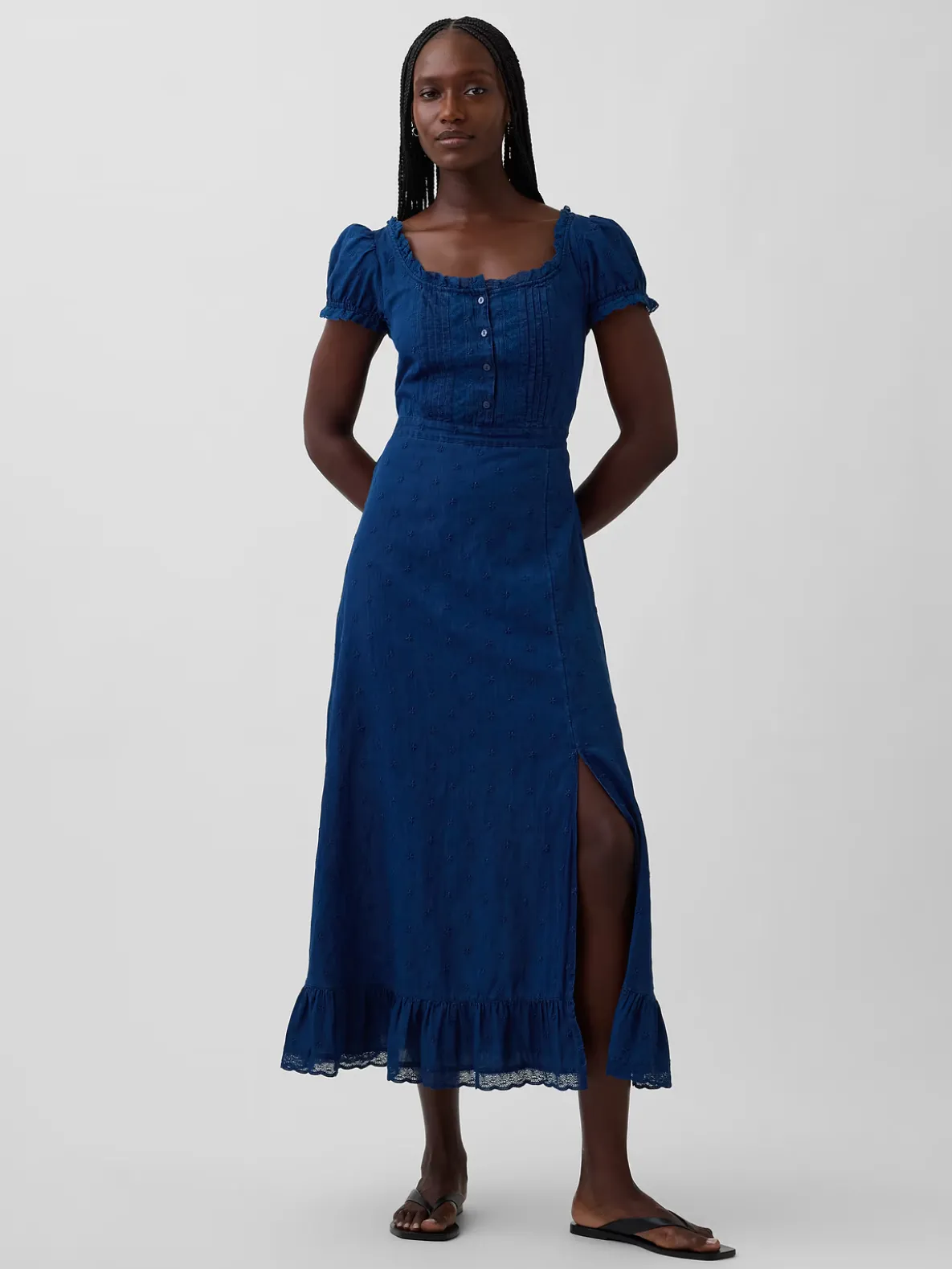 Embroidered Puff-Sleeve Maxi Dress