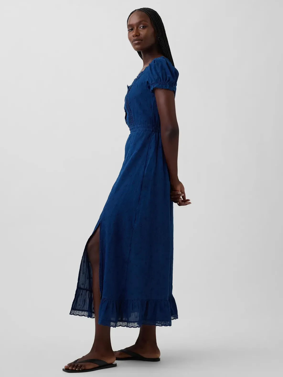 Embroidered Puff-Sleeve Maxi Dress