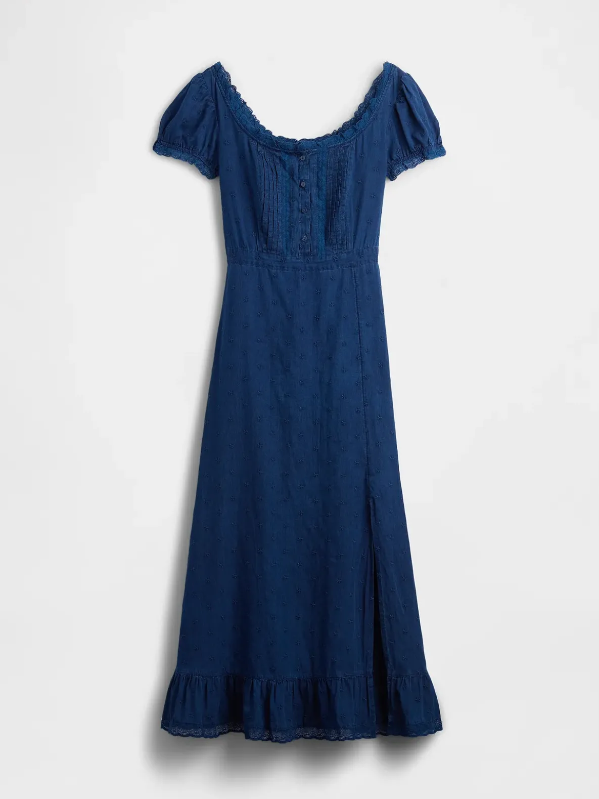 Embroidered Puff-Sleeve Maxi Dress