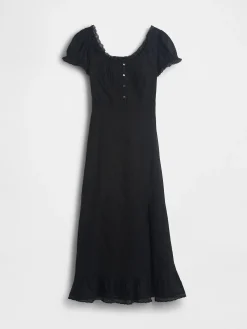Embroidered Puff-Sleeve Maxi Dress