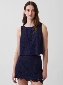 Eyelet Crop Shell Tank Top