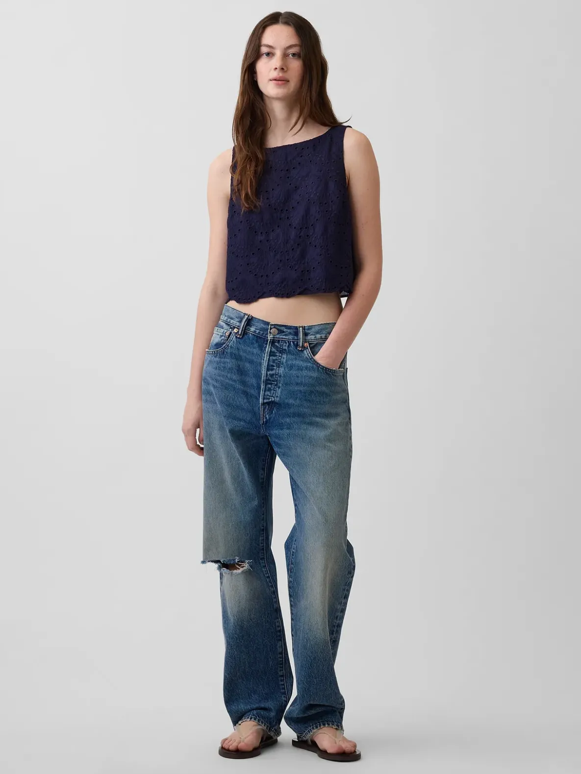 Eyelet Crop Shell Tank Top