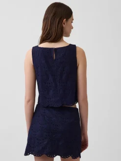 Eyelet Crop Shell Tank Top