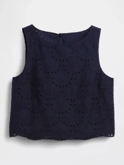 Eyelet Crop Shell Tank Top