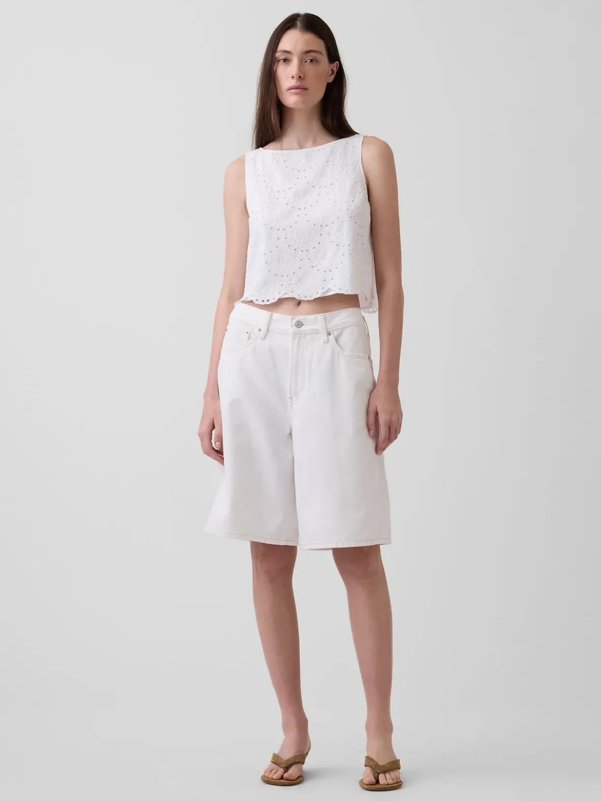 Eyelet Crop Shell Tank Top