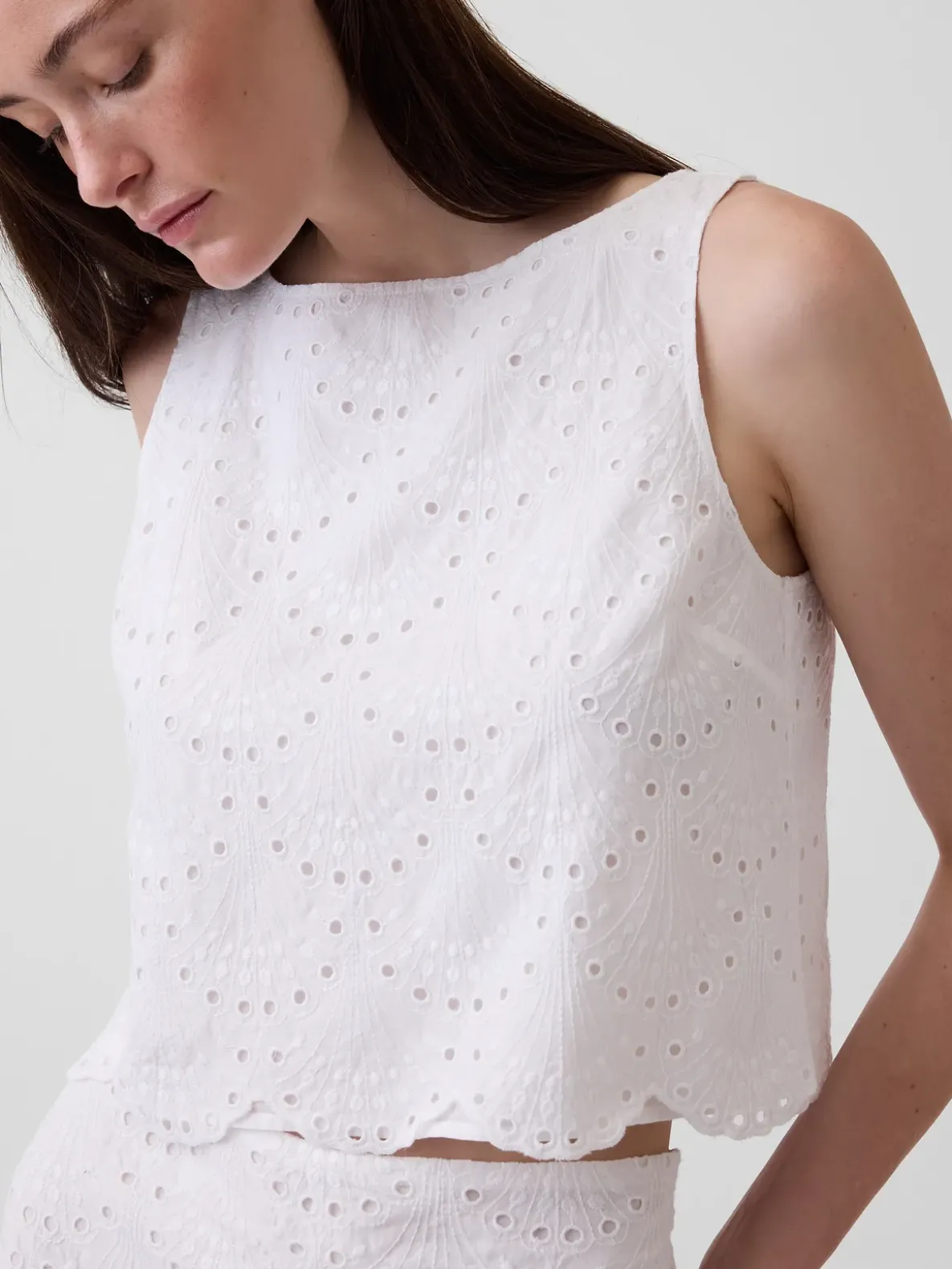 Eyelet Crop Shell Tank Top