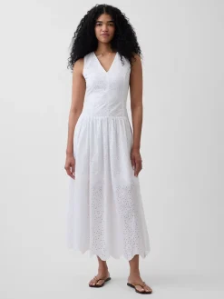 Eyelet Drop-Waist Maxi Dress