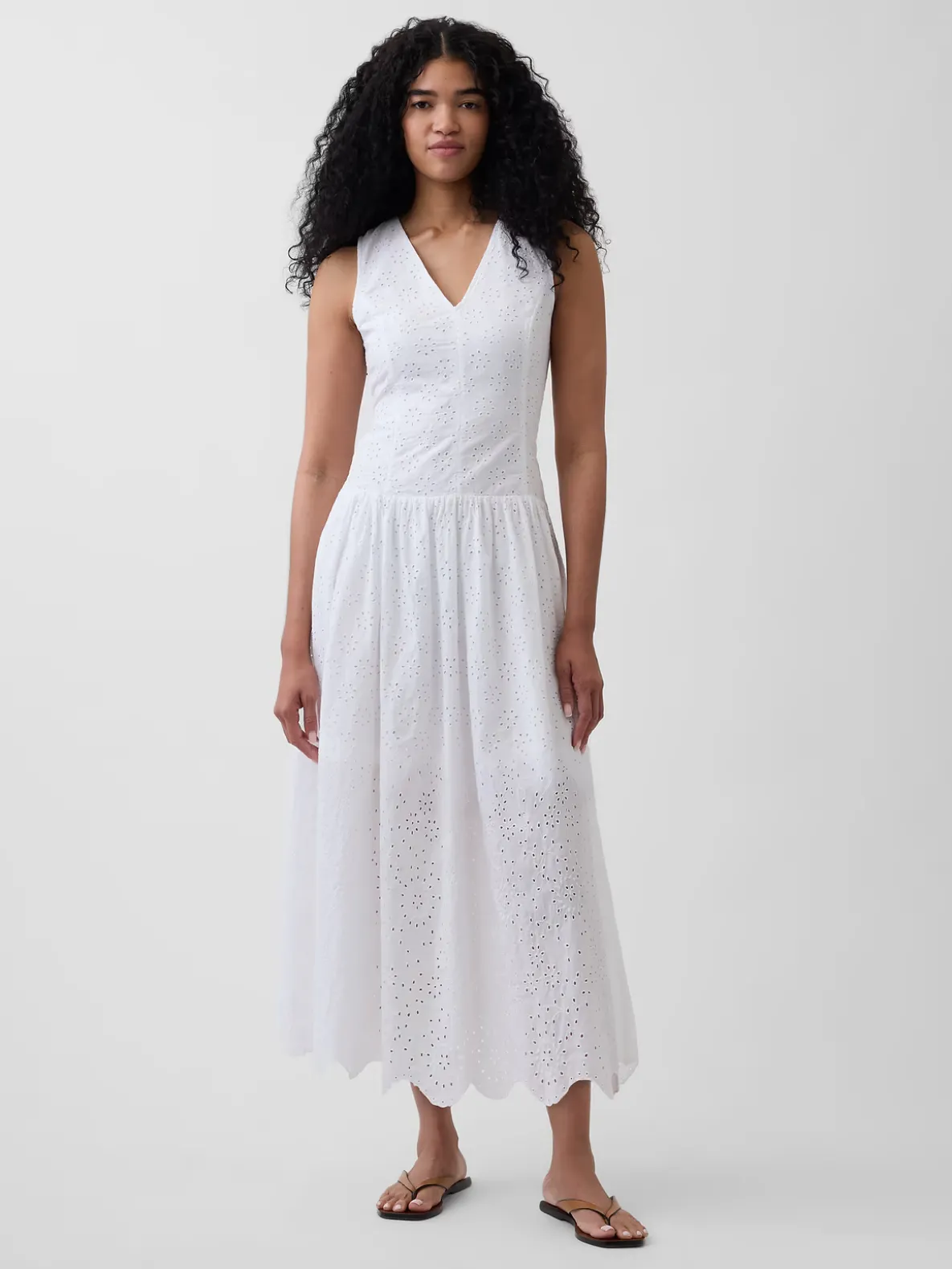 Eyelet Drop-Waist Maxi Dress
