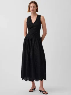 Eyelet Drop-Waist Maxi Dress