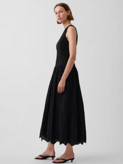 Eyelet Drop-Waist Maxi Dress