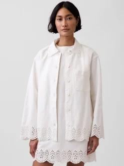 Eyelet Hem Relaxed Shirt Jacket