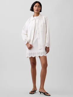 Eyelet Hem Relaxed Shirt Jacket