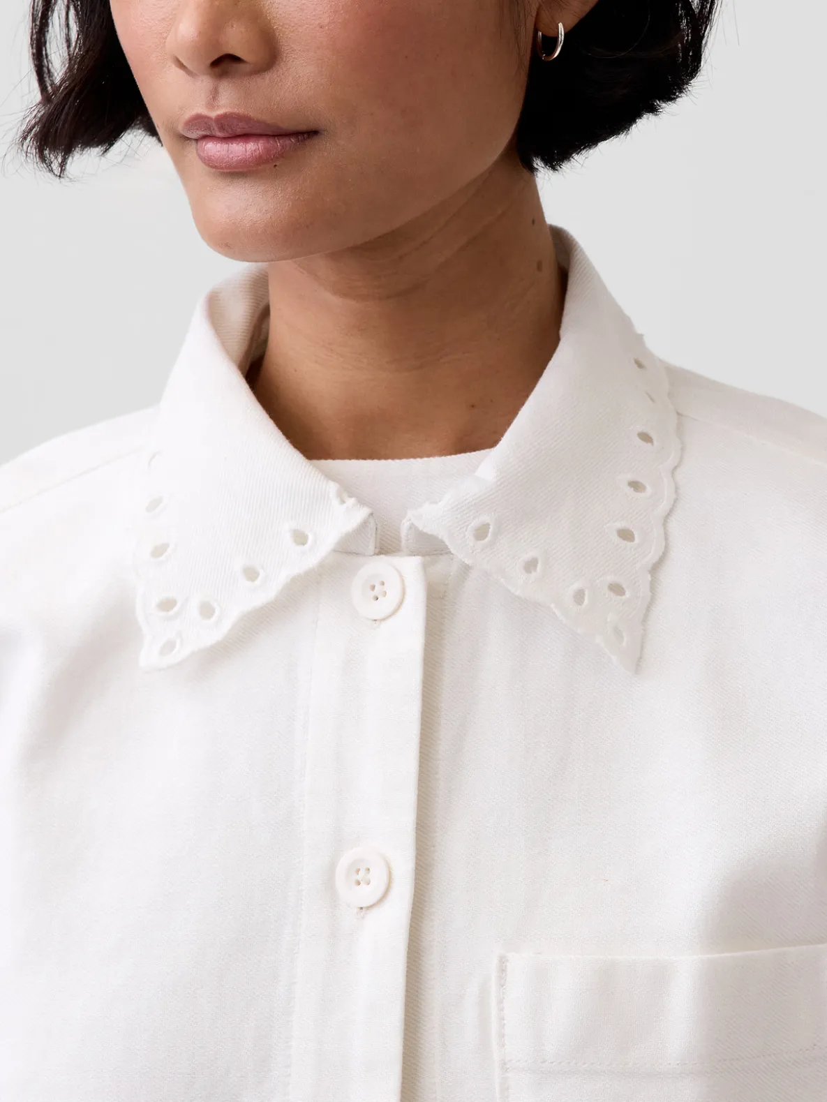 Eyelet Hem Relaxed Shirt Jacket