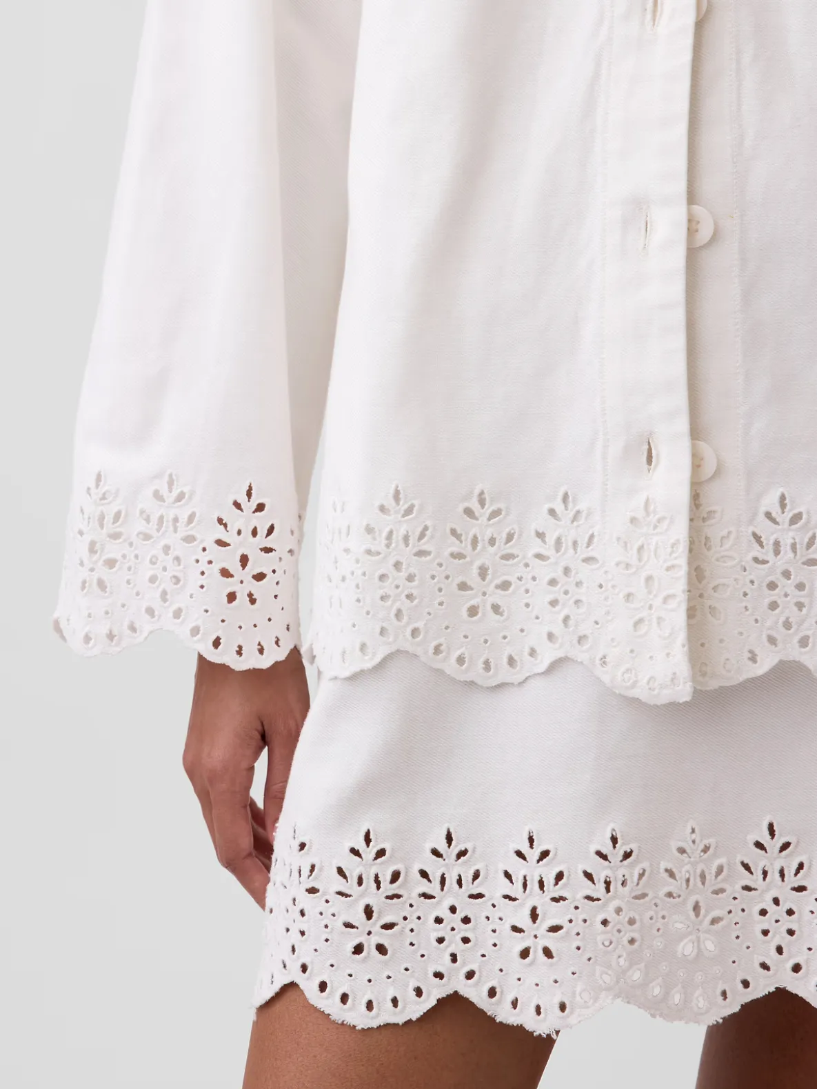 Eyelet Hem Relaxed Shirt Jacket