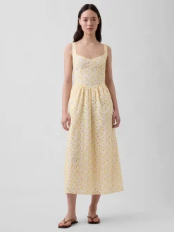 Eyelet Seamed Drop-Waist Maxi Dress