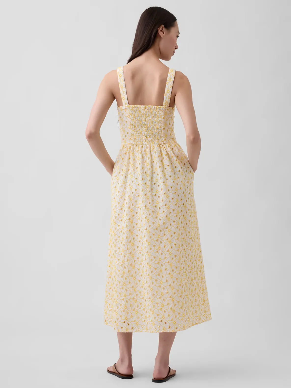 Eyelet Seamed Drop-Waist Maxi Dress