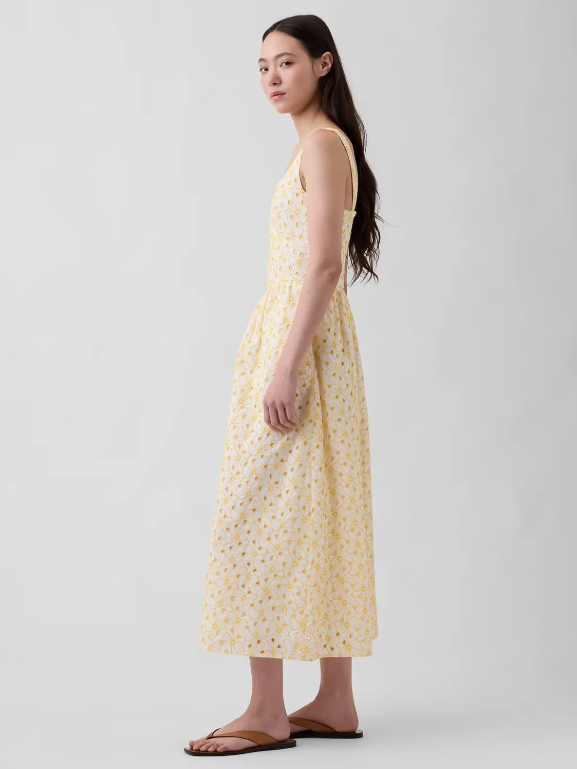 Eyelet Seamed Drop-Waist Maxi Dress