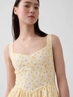Eyelet Seamed Drop-Waist Maxi Dress
