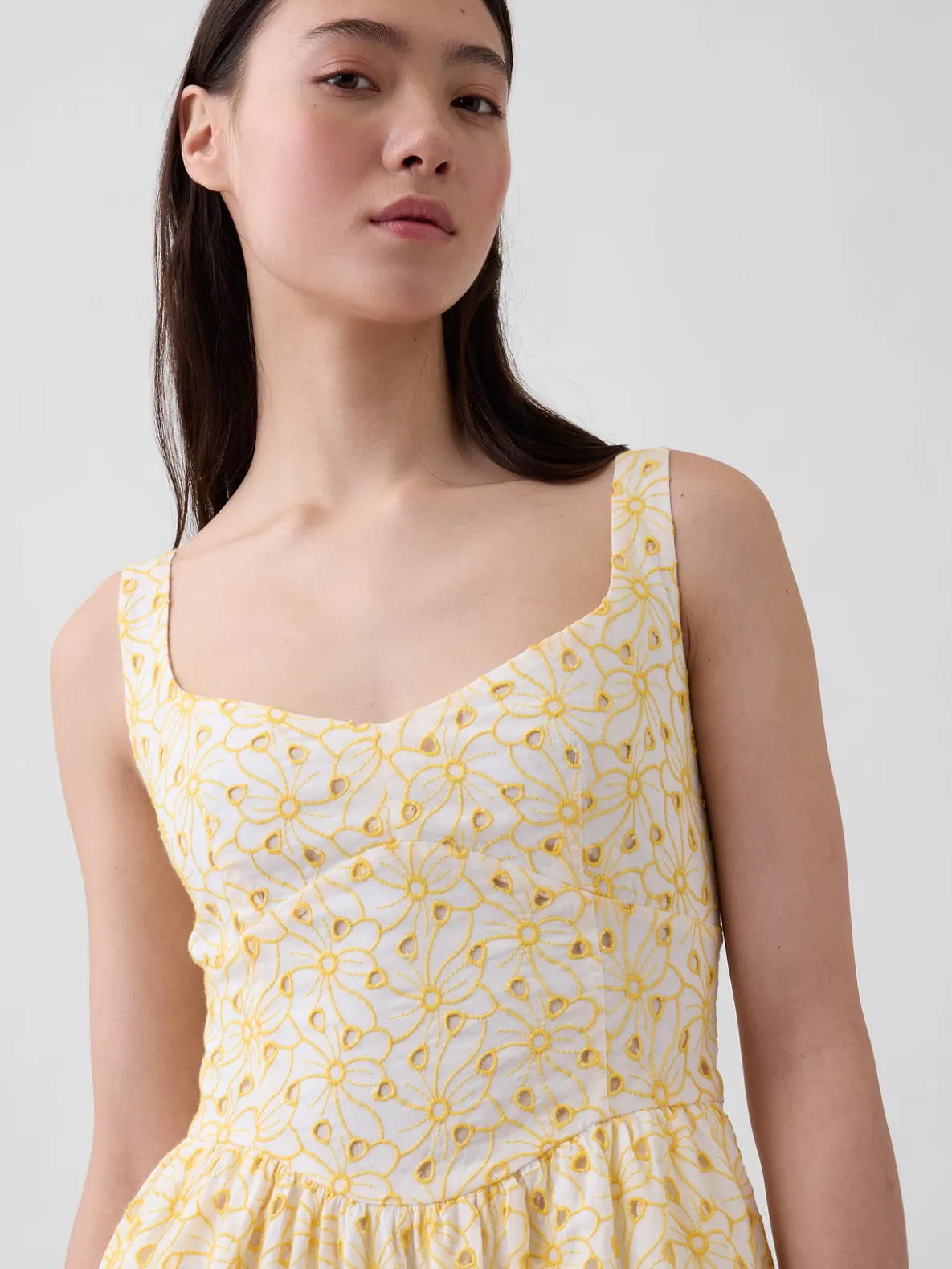 Eyelet Seamed Drop-Waist Maxi Dress