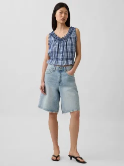 Eyelet Tie-Front Crop Peplum Top