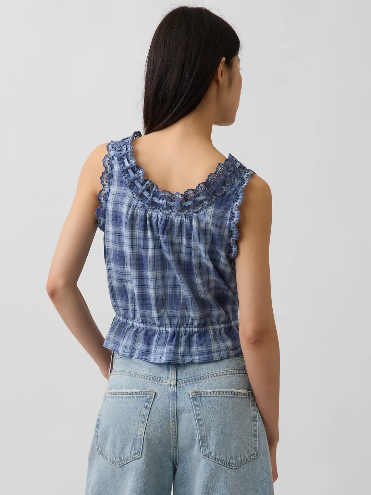 Eyelet Tie-Front Crop Peplum Top