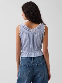 Eyelet Tie-Front Crop Peplum Top