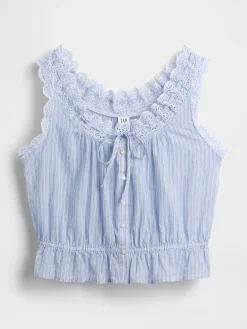 Eyelet Tie-Front Crop Peplum Top