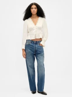 Eyelet V-Neck Peplum Top