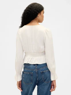 Eyelet V-Neck Peplum Top