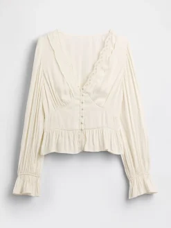 Eyelet V-Neck Peplum Top