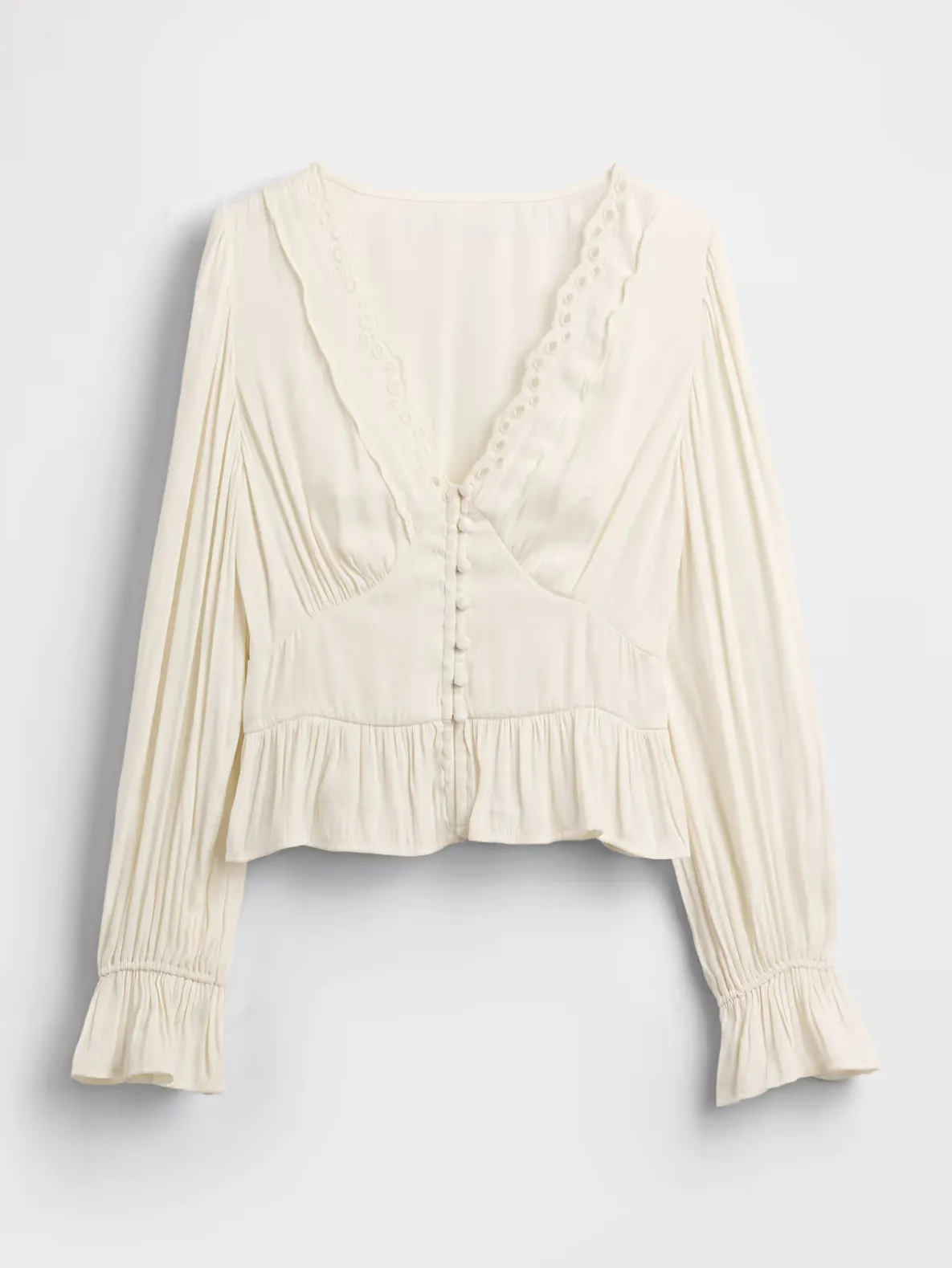 Eyelet V-Neck Peplum Top