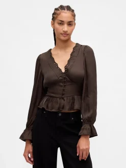 Eyelet V-Neck Peplum Top