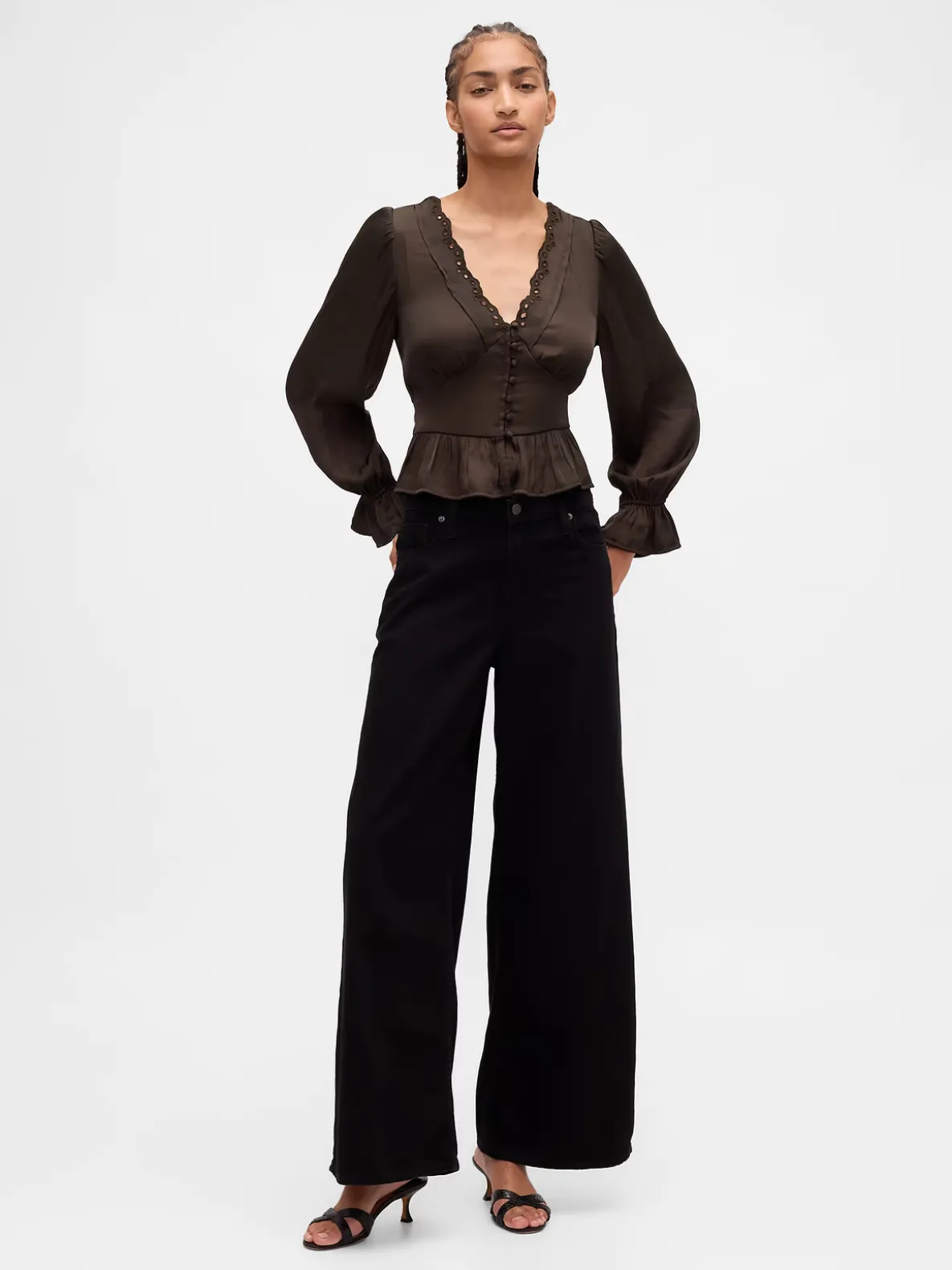 Eyelet V-Neck Peplum Top