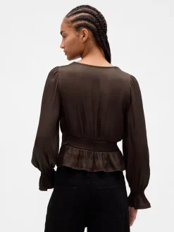 Eyelet V-Neck Peplum Top