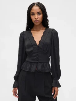 Eyelet V-Neck Peplum Top