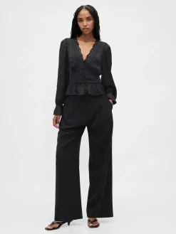 Eyelet V-Neck Peplum Top