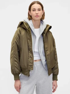 Faux Fur-Lined Hooded Utility Jacket