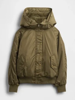 Faux Fur-Lined Hooded Utility Jacket