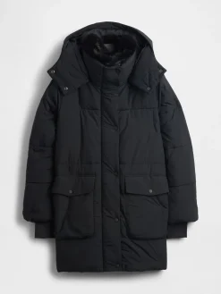Faux Fur-Trim Midi Puffer Jacket